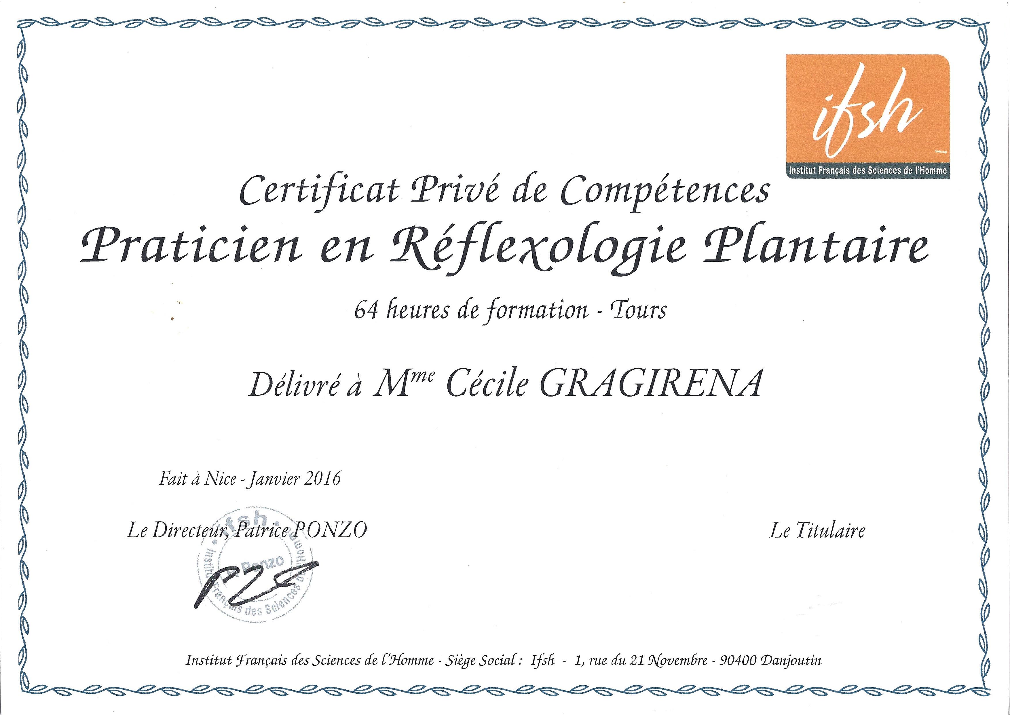 Certificat réflexologie